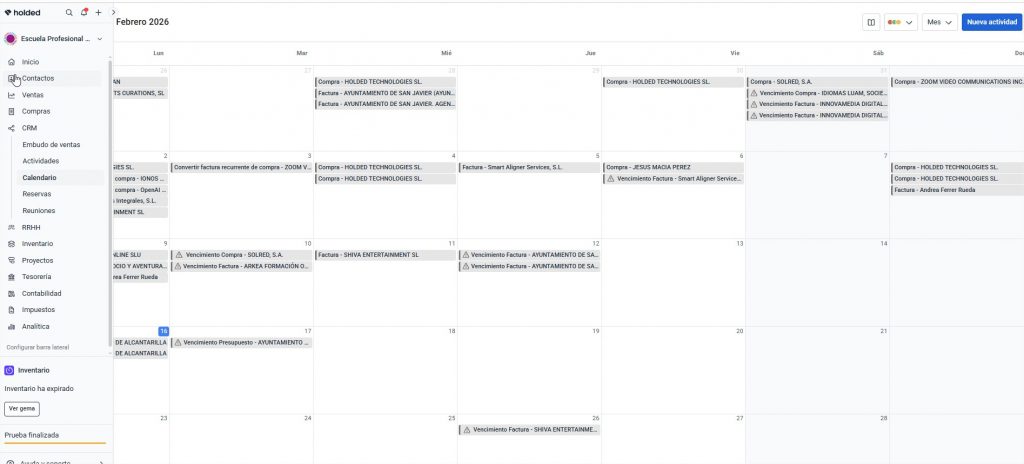 Calendario Holded Google Chrome-consultoría
